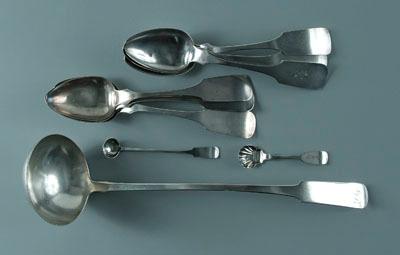 Nine pieces coin silver flatware,