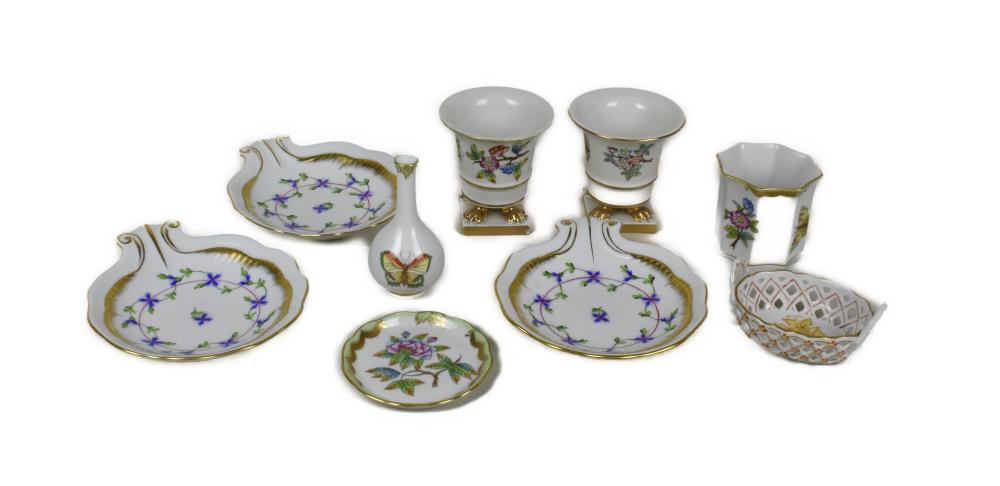 NINE PIECES HEREND PORCELAIN,