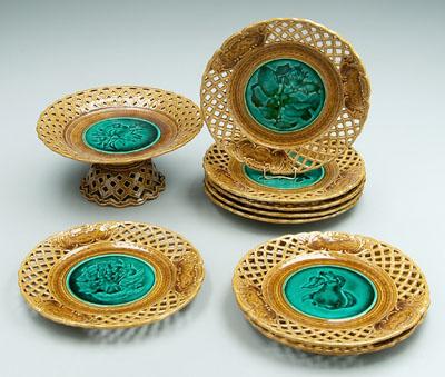 Nine pieces majolica: eight