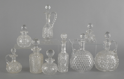 Nine pieces of brilliant cut glass.