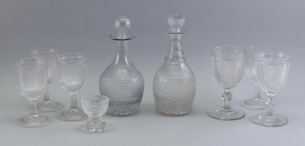 NINE PIECES OF COLORLESS GLASS 19TH