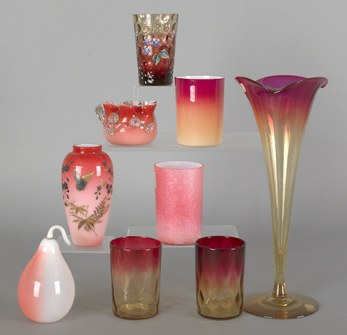 Nine pieces of peachblow and