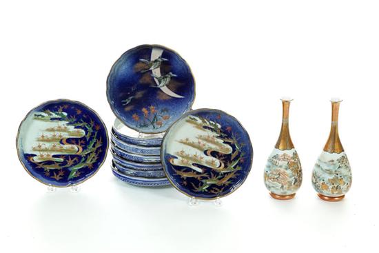 ***NINE PLATES AND TWO VASES. 