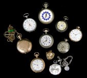 NINE POCKET WATCHES AND ONE LA
