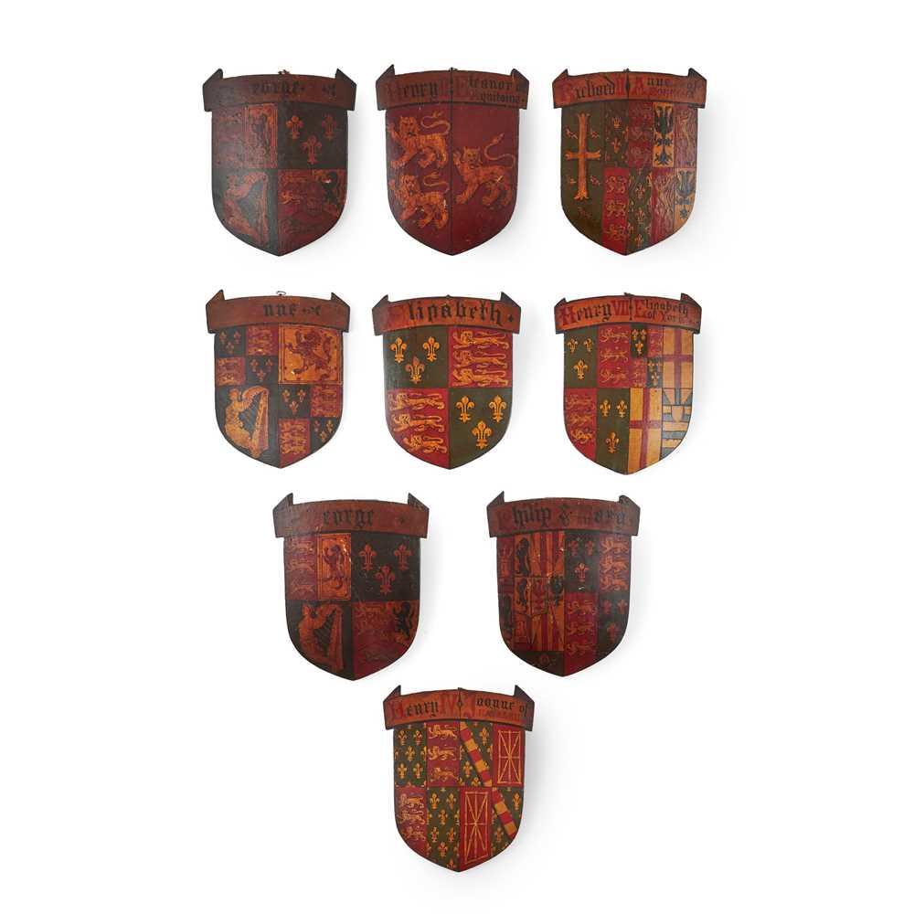 NINE POLYCHROME PAINTED OAK ENGLISH