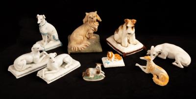 Nine porcelain models of dogs, 19th