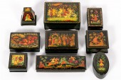 NINE RUSSIAN LACQUERED BOXES,