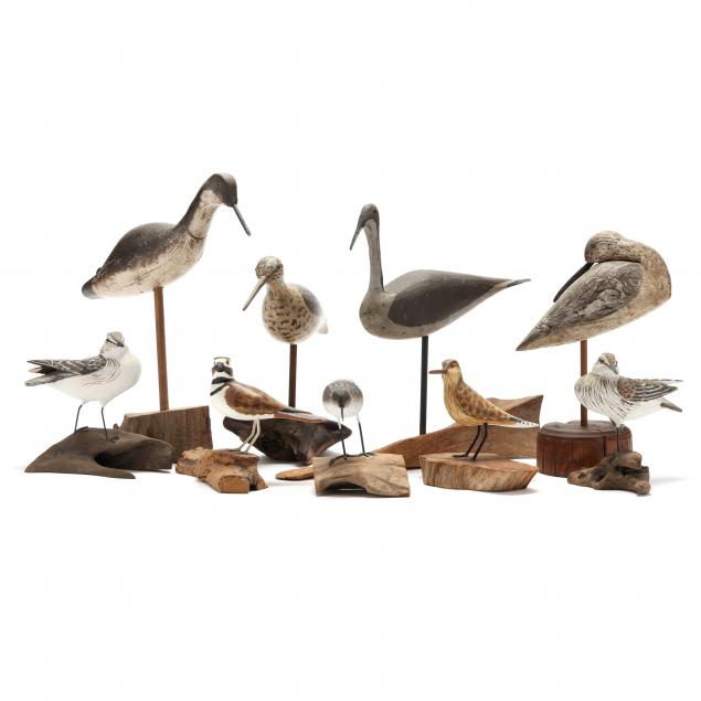 NINE SHOREBIRD DECOYS Late 20th
