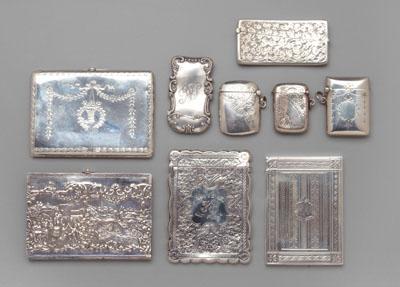 Nine silver cases: four English