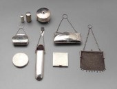 Nine silver items: chatelaine