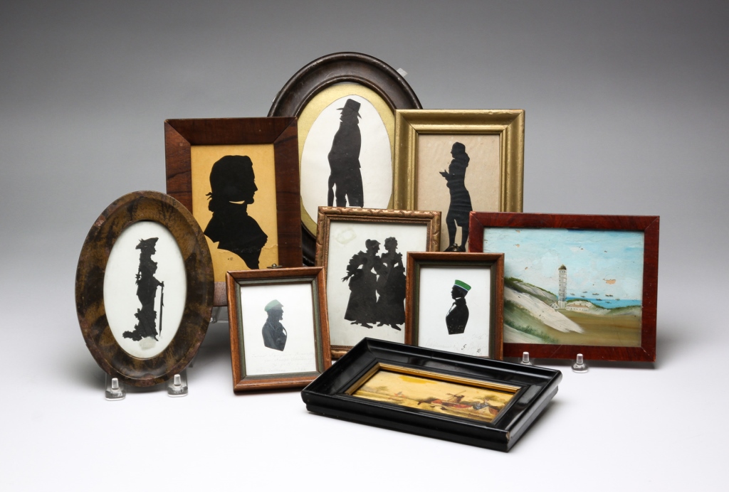 NINE SMALL FRAMED PIECES.