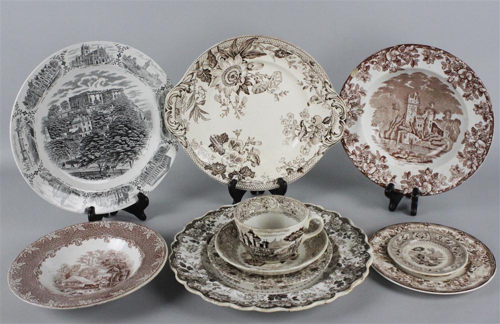 NINE STAFFORDSHIRE BROWN PRINTED