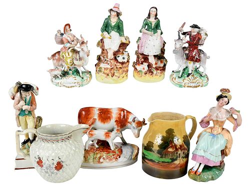 NINE STAFFORDSHIRE FIGURES AND