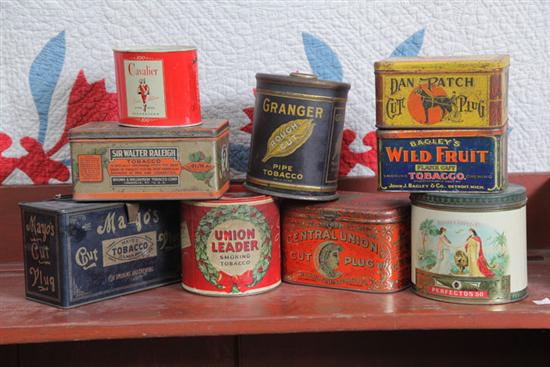 NINE TOBACCO TINS. Including: Sir