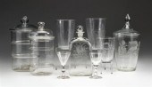 Nine uncolored blown glassware