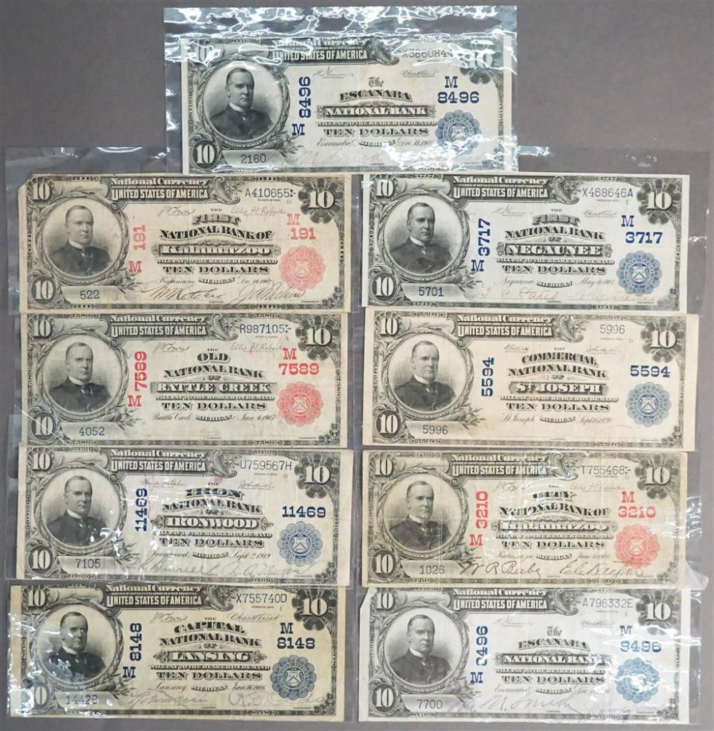 NINE U.S. 10-DOLLAR NOTES, LARGE