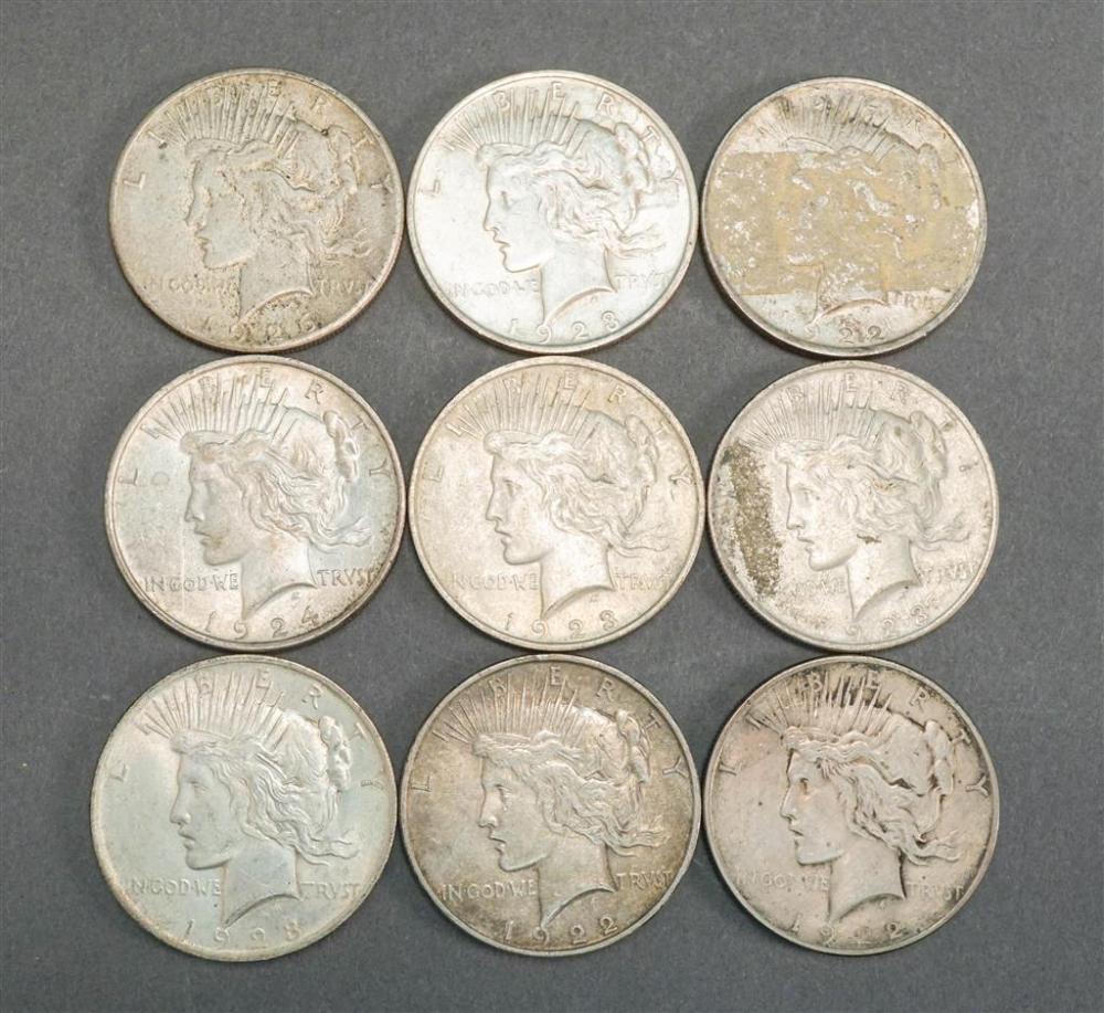 NINE U.S. PEACE-TYPE SILVER DOLLARS