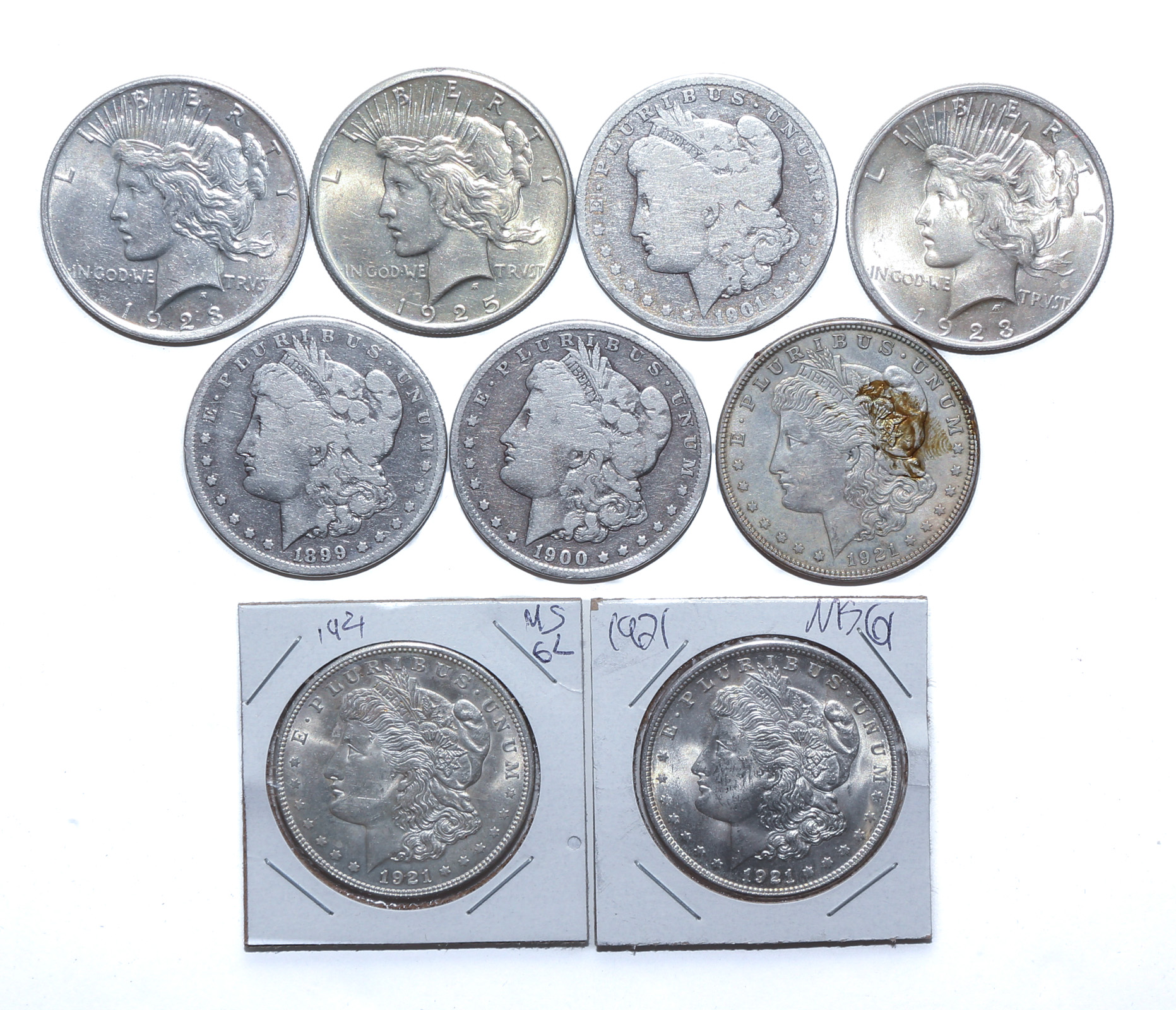 NINE US SILVER DOLLARS, MORGAN &