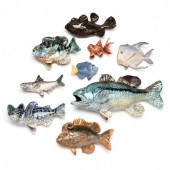 NINE WHIMSICAL CERAMIC FISH, S