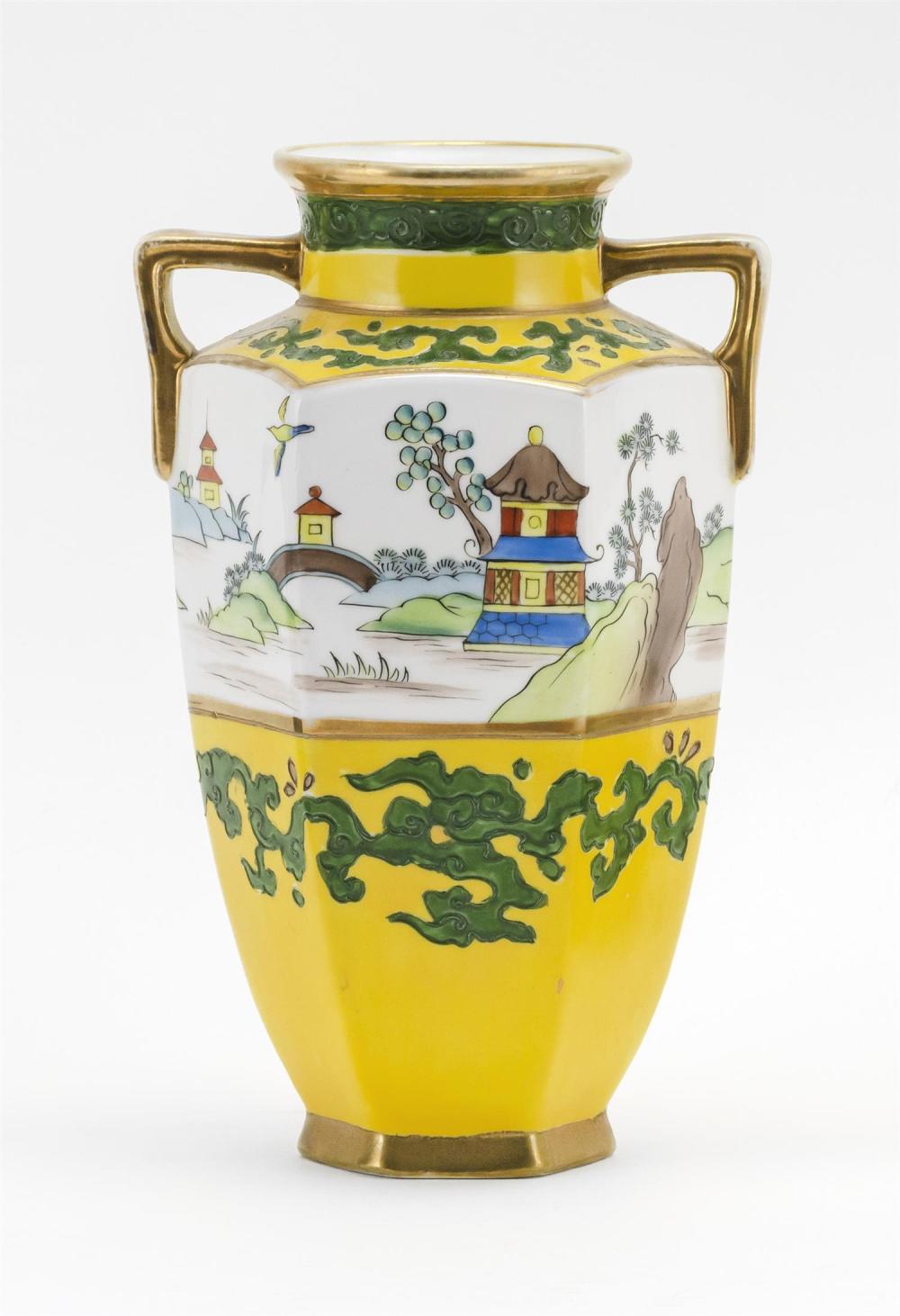 NIPPON PORCELAIN VASE HEXAGONAL,