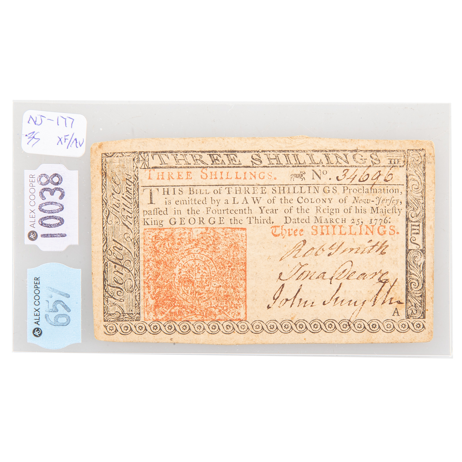 NJ-177 NEW JERSEY COLONIAL CURRENCY