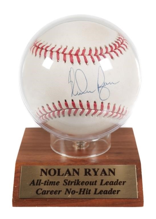 NOLAN RYAN SIGNED BALL & DISPLAY