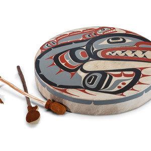 Northwest Coast Painted Hide Drum