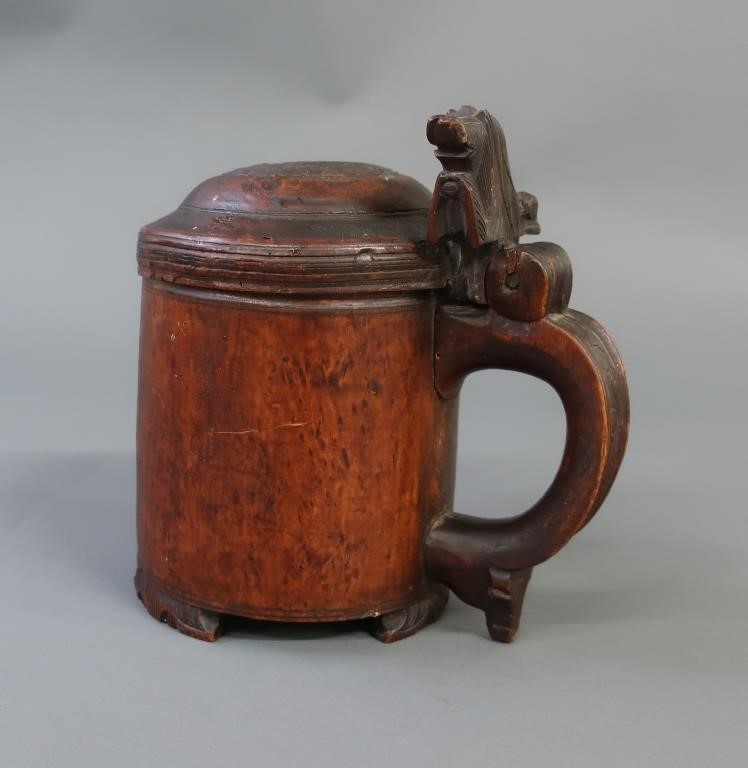 Norwegian burl wood carved tankard,