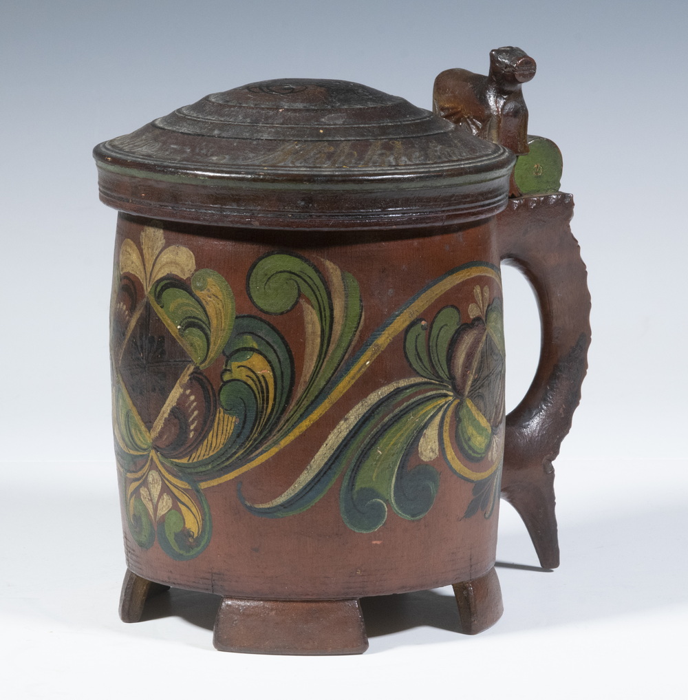 NORWEGIAN WOODEN TANKARD Early