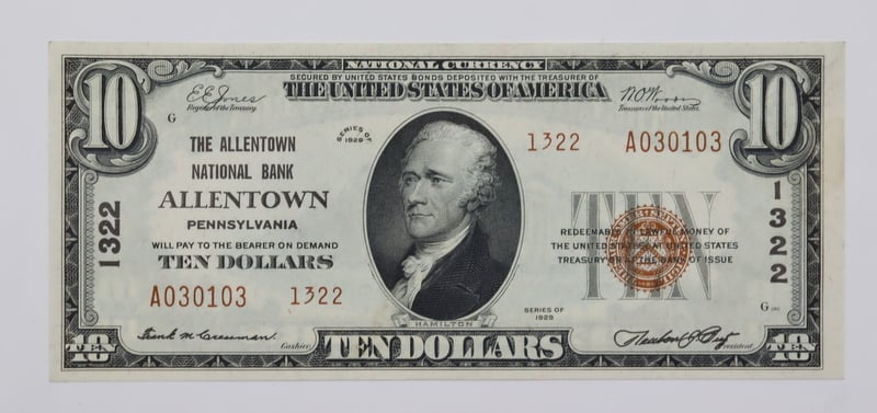 NOTAPHILY. 1929 $10 NATIONAL NOTE