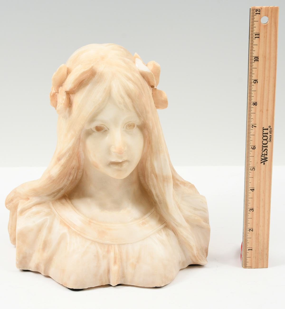 NOUVEAU CARVED ALABASTER BUST OF