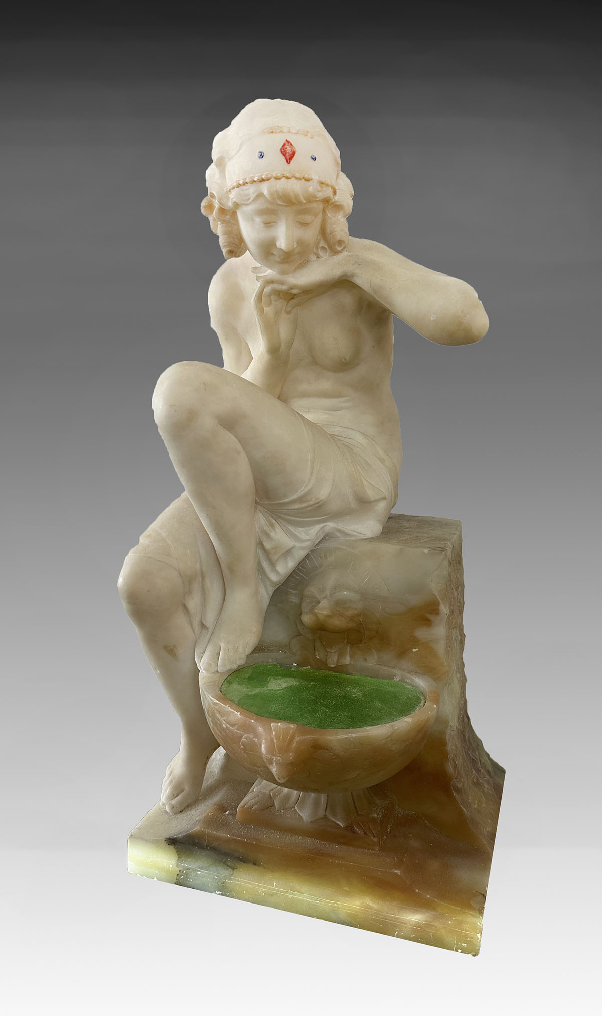 NOUVEAU FIGURAL ALABASTER LAMP BY