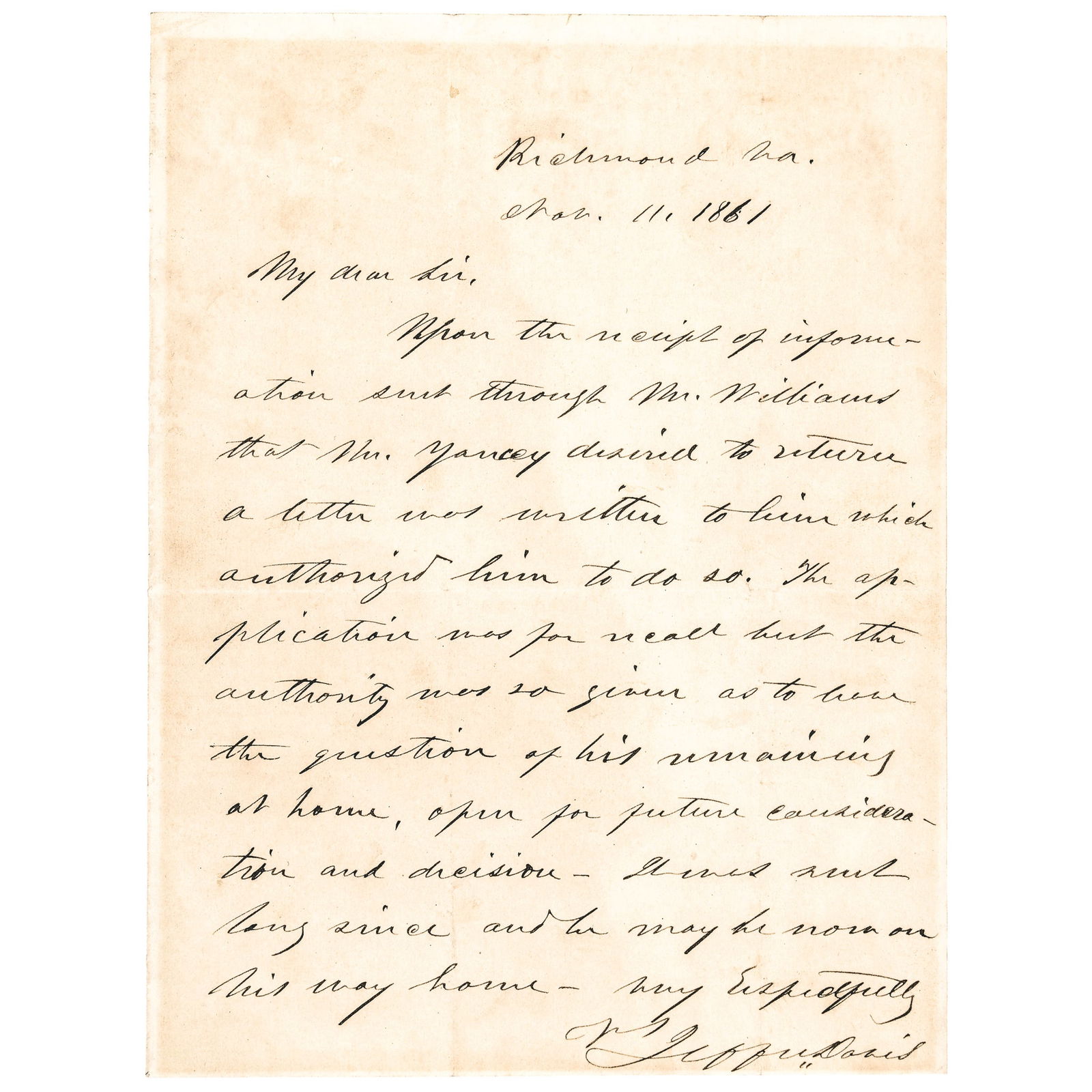 NOV 1861 JEFFERSON DAVIS