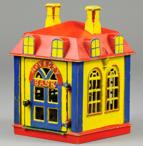NOVELTY MECHANICAL BANK Red blue