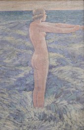 NUDE BATHER STANDING WAVES OIL