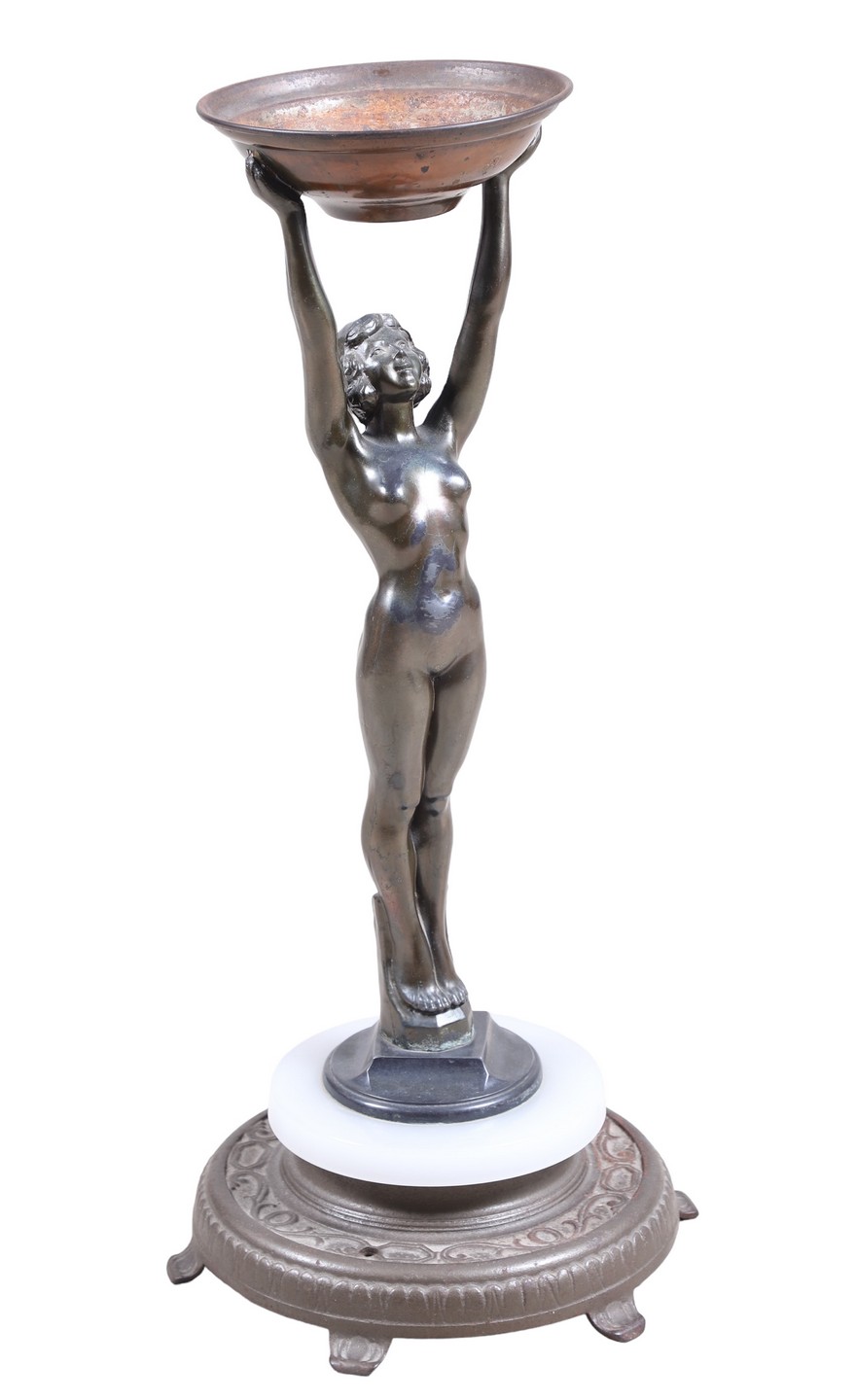 Nude Figural Ash Stand on Cast Iron
