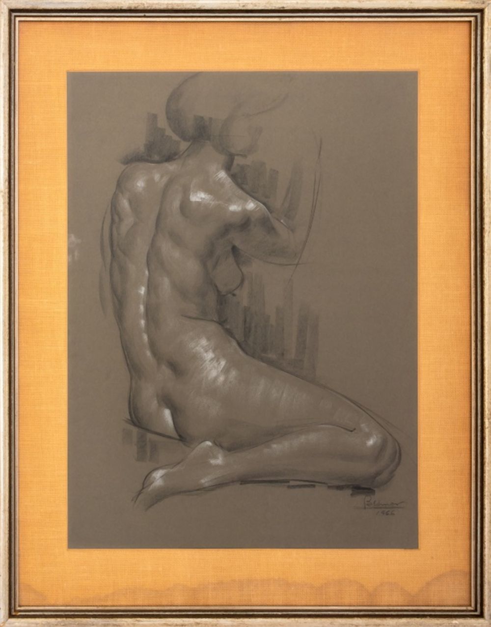 NUDE IN CHARCOAL & WHITE CHALK ON