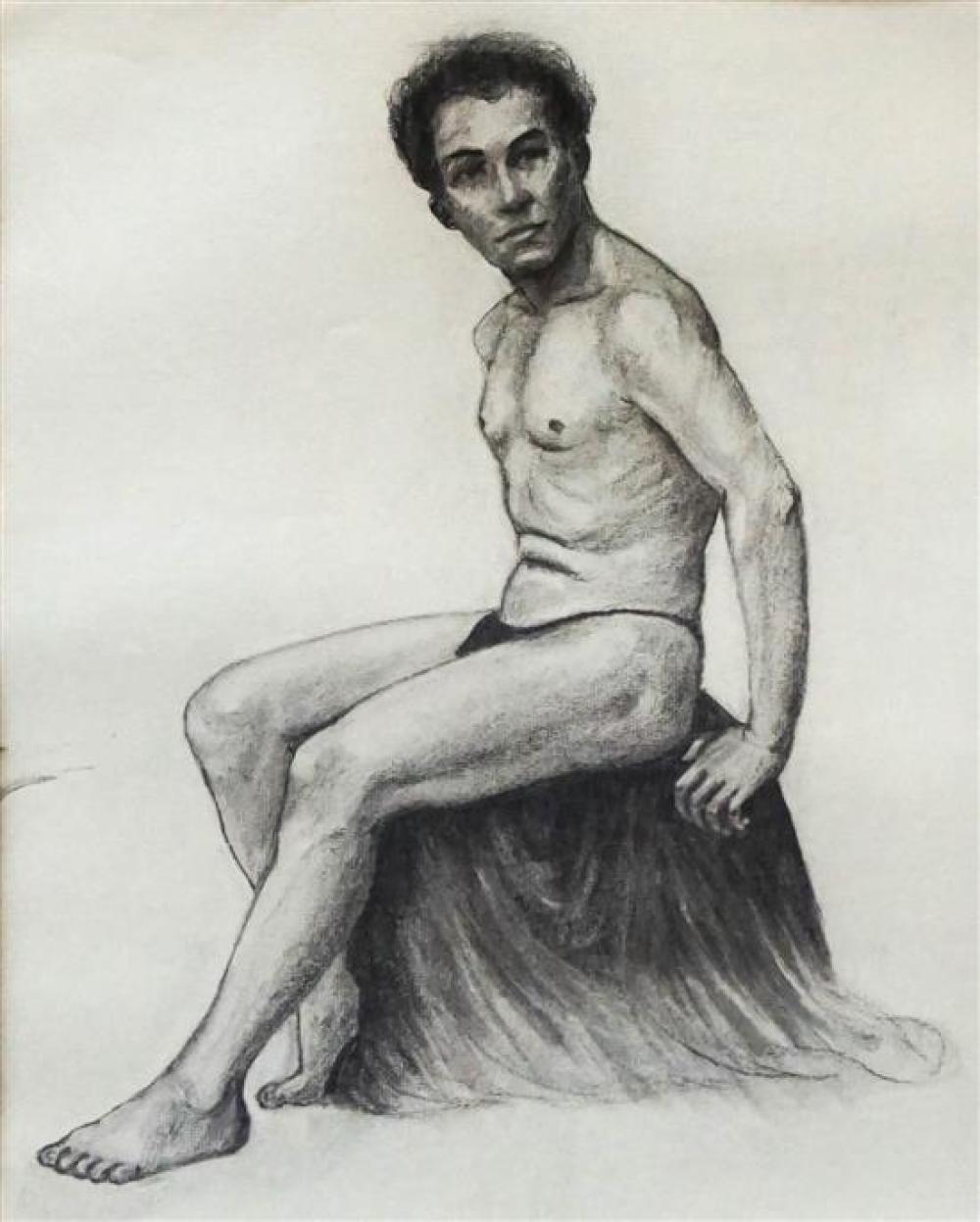 NUDE MALE, FRAMED CHARCOAL,