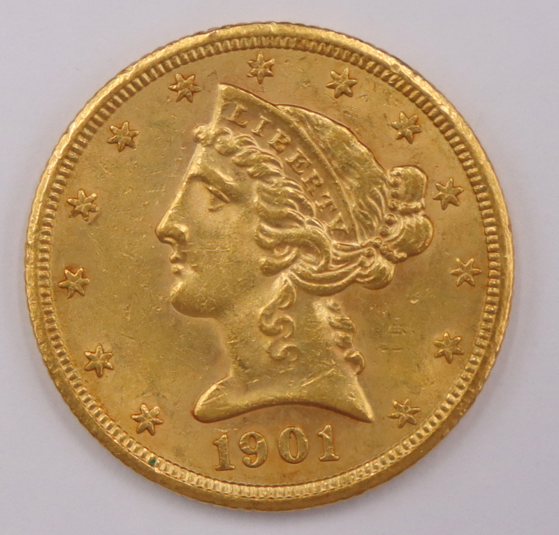 NUMISMATICS. 1901 S $5 LIBERTY HALF