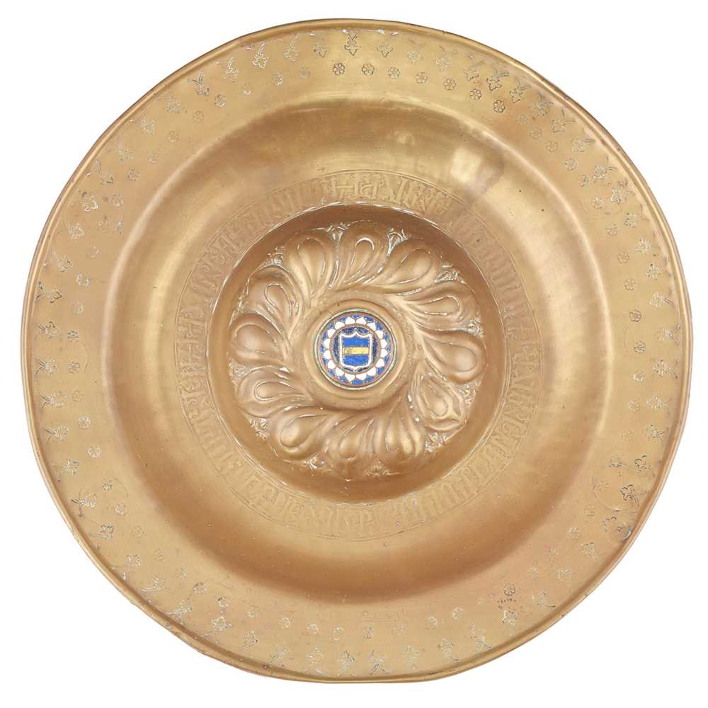 NUREMBERG BRASS AND ENAMEL ALMS