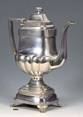 NY COIN SILVER COFFEE POT W/ W
