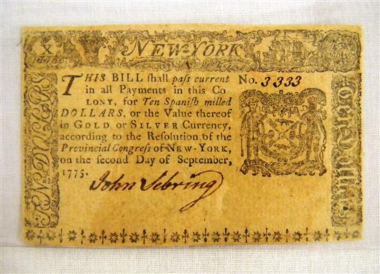 NY - Ten Dollar Note - 9/2/1775.
