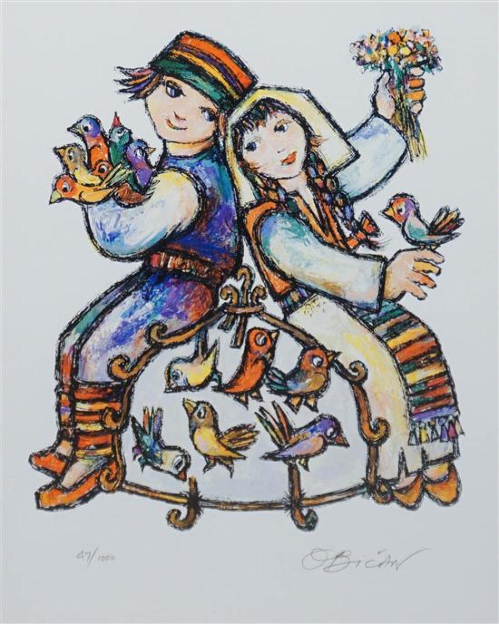 O. BICAN, TWO CHILDREN, PRINT,
