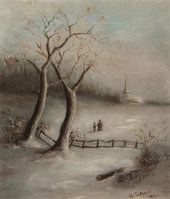O. Straub Winter Scene oil on