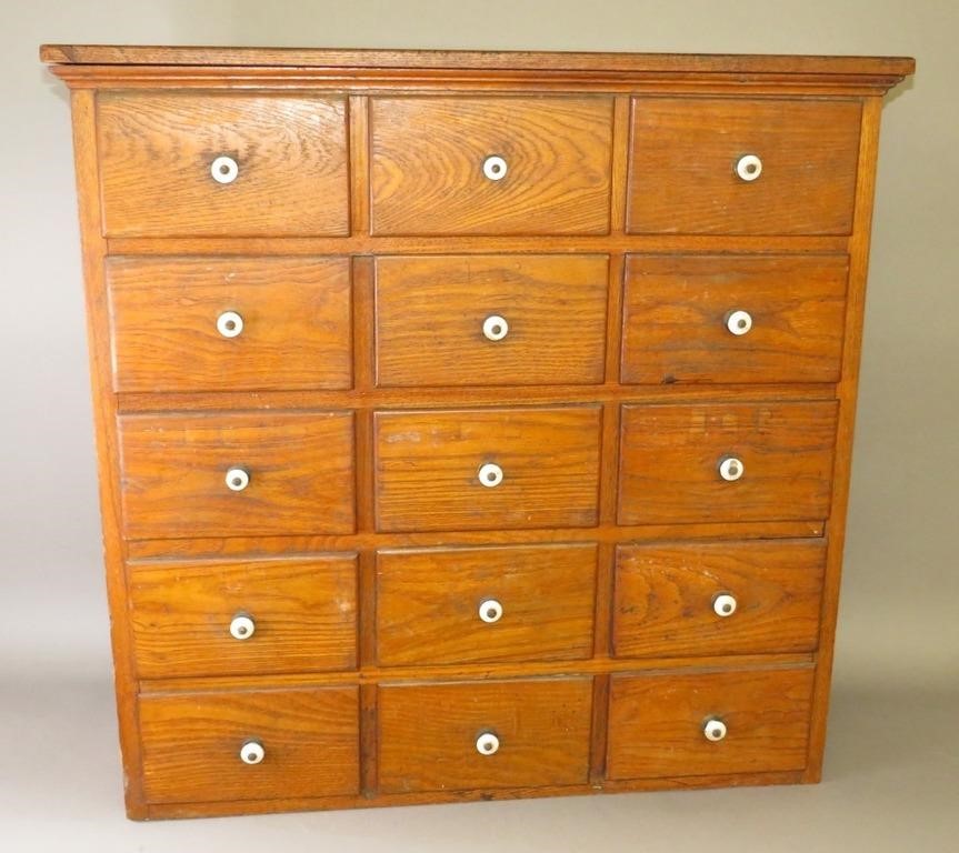 OAK 15 DRAWER STORE CABINETca.