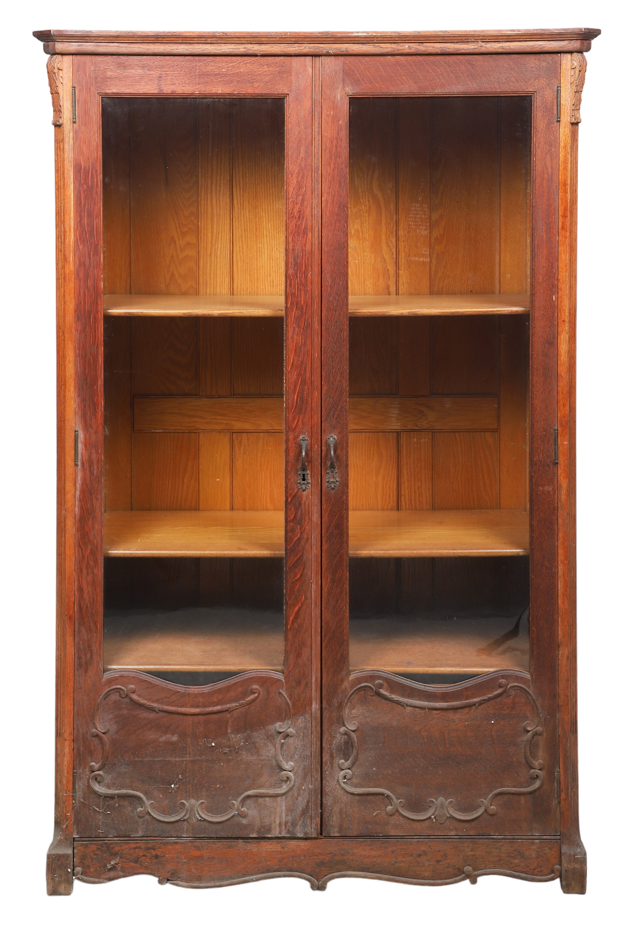 Oak 2-door bookcase, two glass