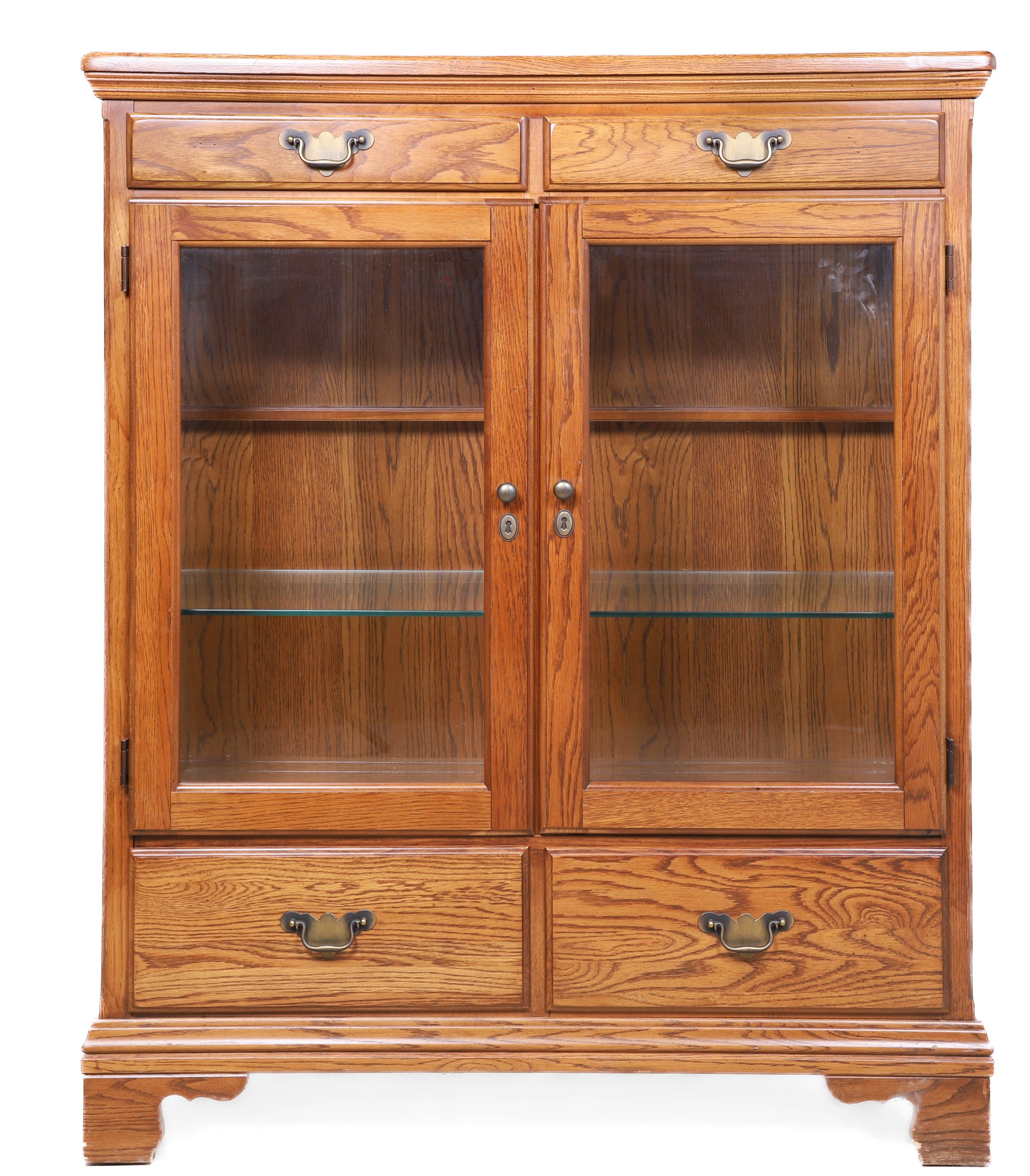 Oak 2-door bookcase, two short