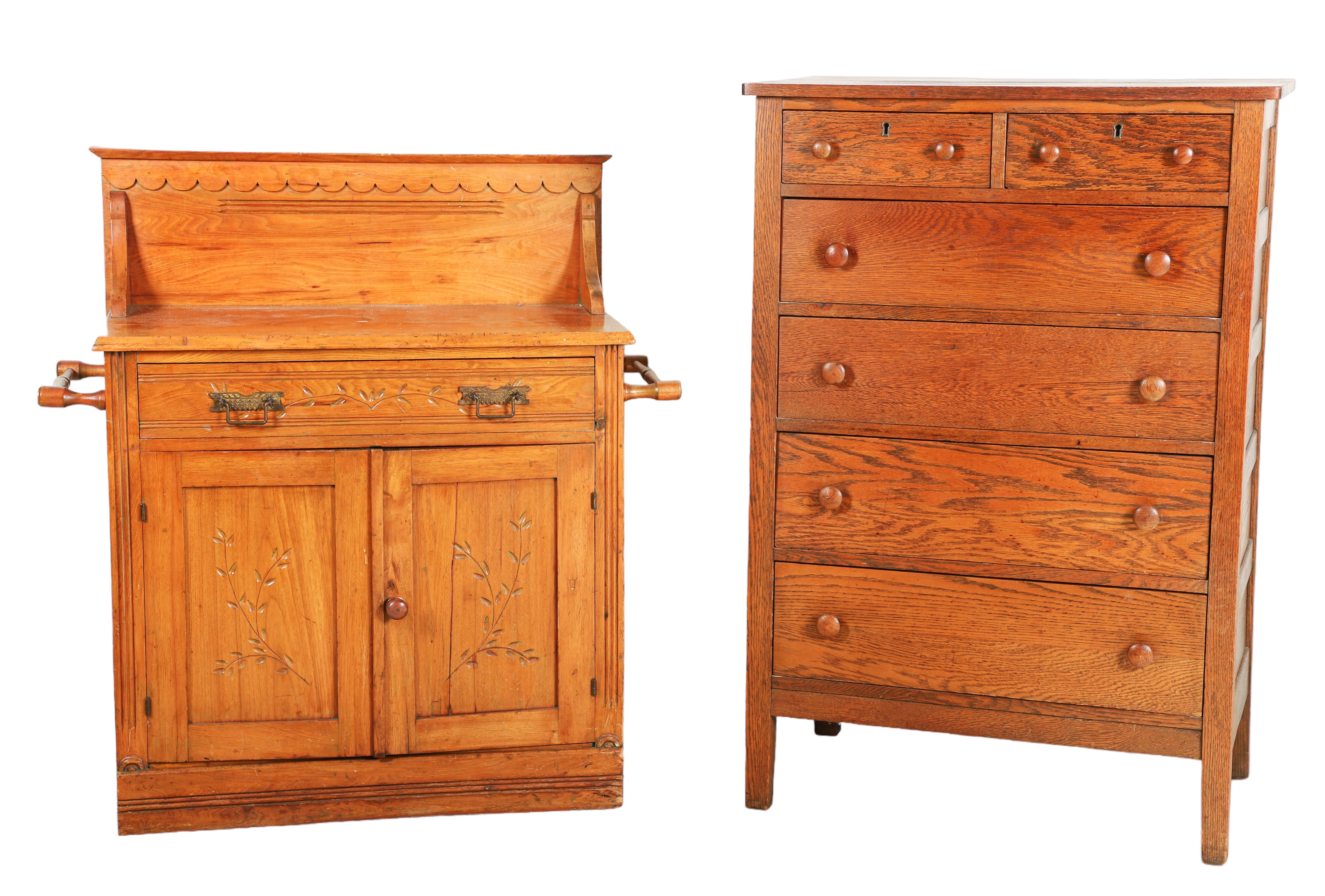 Oak 2 over 4 high chest, along with
