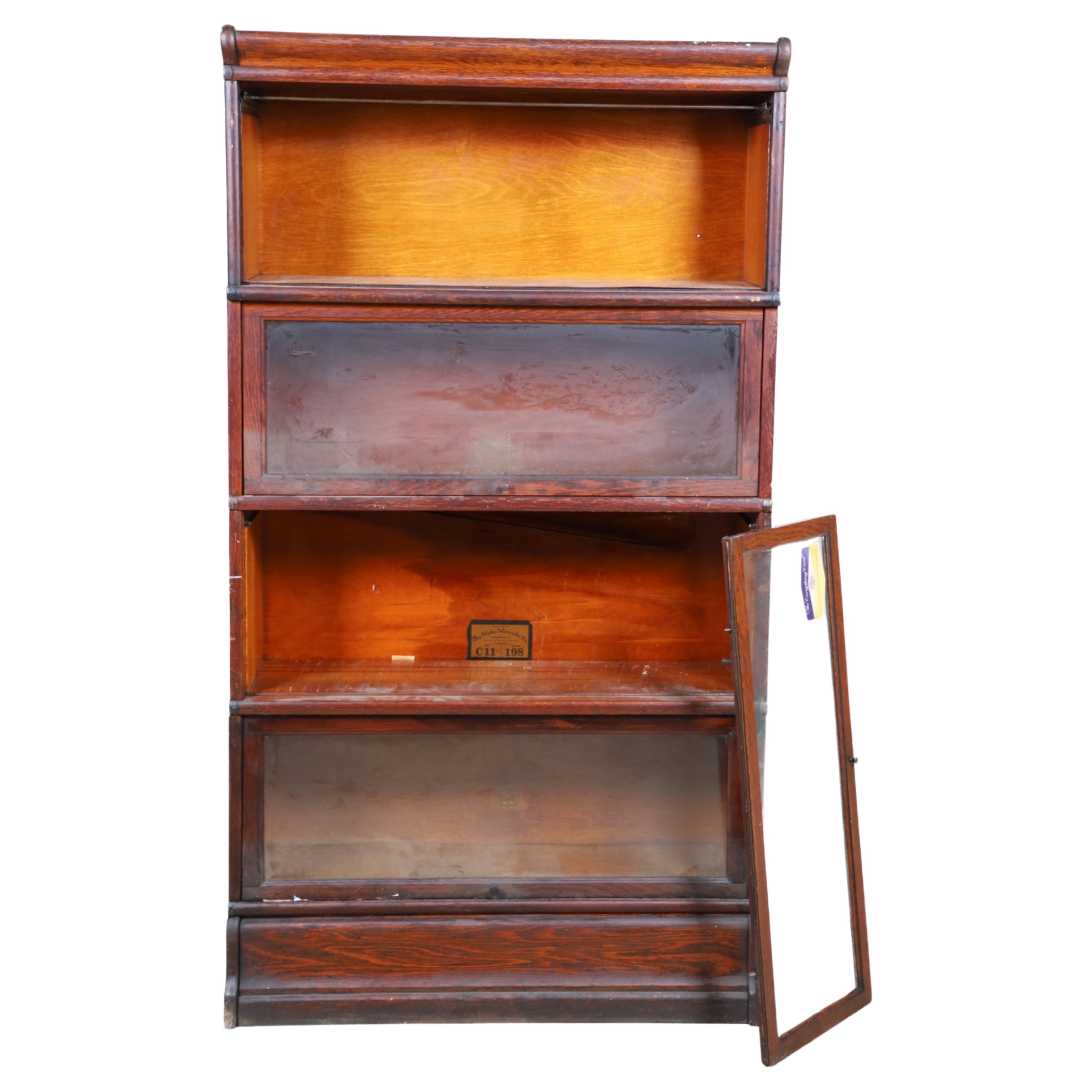 Oak 4 section barrister bookcase,