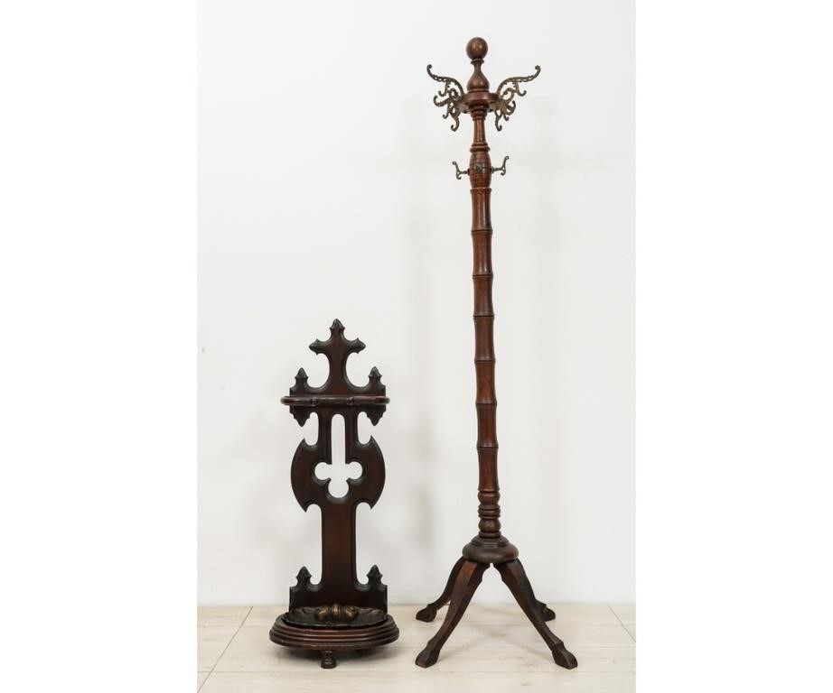 Oak and bamboo coat rack, circa
